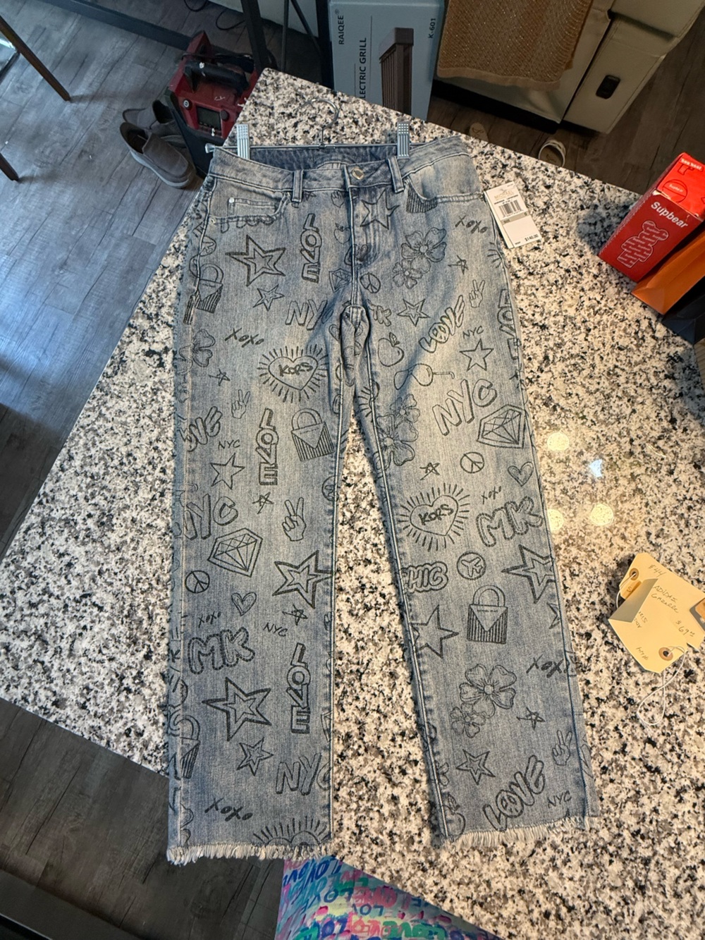 Michael Kors Light Blue Denim Jeans with Black Graphic Print